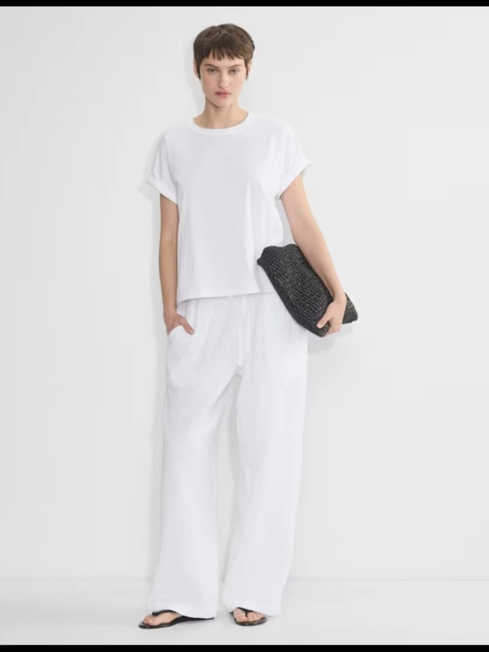Aritzia Little Moon Relaxed Wide-Leg Drawstring Pants - White Cotton size 2XS